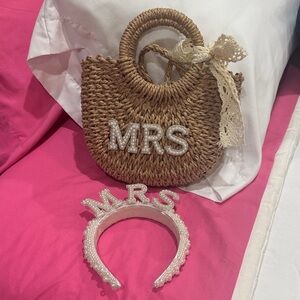 Brown Woven 'MRS' Bag and hair accessory